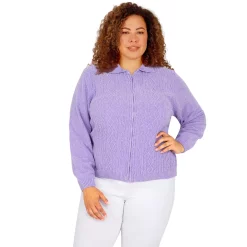 Plus Size Alfred Dunner Classics Zip Chenille Cardigan -Kohl's store 5722183 Lilac