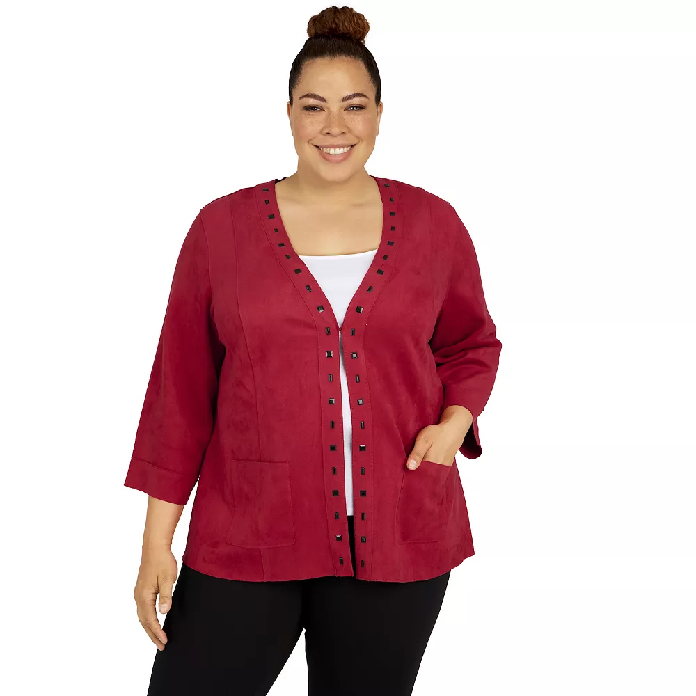Plus Size Alfred Dunner Empire State Faux-Suede Sleeve Jacket 1 Plus Size Alfred Dunner Empire State Faux-Suede Sleeve Jacket