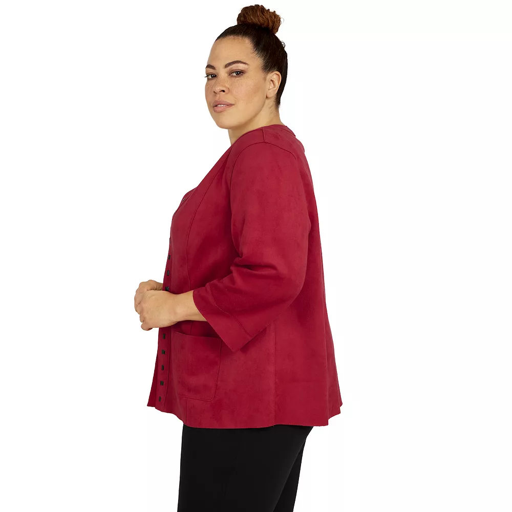 Plus Size Alfred Dunner Empire State Faux-Suede Sleeve Jacket 4 Plus Size Alfred Dunner Empire State Faux-Suede Sleeve Jacket - Image 4