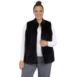 Plus Size Alfred Dunner Empire State Chevron Faux-Fur Vest