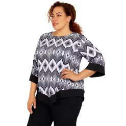 Plus Size Alfred Dunner Empire State Texture Bell Sleeve Geo-Print Top -Kohl's store 5760448 ALT2