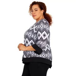 Plus Size Alfred Dunner Empire State Texture Bell Sleeve Geo-Print Top -Kohl's store 5760448 ALT3