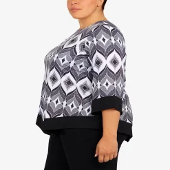 Plus Size Alfred Dunner Empire State Texture Bell Sleeve Geo-Print Top -Kohl's store 5760448 ALT4
