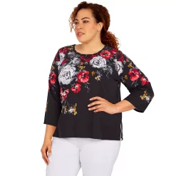 Plus Size Alfred Dunner Empire State Three Quarter Sleeve Floral Print Top -Kohl's store 5760449 ALT2