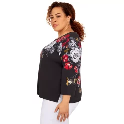 Plus Size Alfred Dunner Empire State Three Quarter Sleeve Floral Print Top -Kohl's store 5760449 ALT3