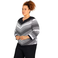 Plus Size Alfred Dunner Empire State Texture Splitneck Three Quarter Sleeve Sweater -Kohl's store 5760451 ALT2