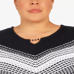 Plus Size Alfred Dunner Empire State Texture Splitneck Three Quarter Sleeve Sweater -Kohl's store 5760451 ALT4