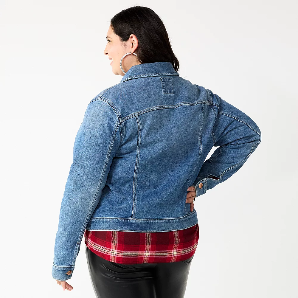 Juniors' Plus Size SO® Casual Cropped Jean Jacket 2 Juniors' Plus Size SO® Casual Cropped Jean Jacket - Image 2
