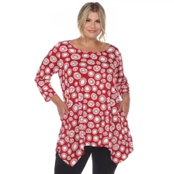 Plus Size White Mark Geometric Circle Tunic Top