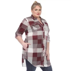 Plus Size White Mark Plaid Button Down Tunic Shirt -Kohl's store 5909007 ALT2