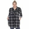 Plus Size White Mark Plaid Button Down Tunic Shirt