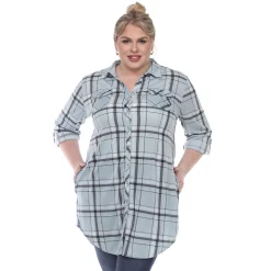 Plus Size White Mark Plaid Button Down Tunic Shirt -Kohl's store 5909007 Blue