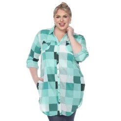 Plus Size White Mark Plaid Button Down Tunic Shirt -Kohl's store 5909007 Green White