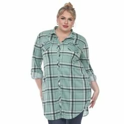 Plus Size White Mark Plaid Button Down Tunic Shirt -Kohl's store 5909007 Mint
