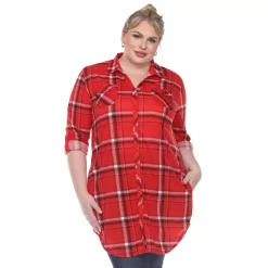 Plus Size White Mark Plaid Button Down Tunic Shirt -Kohl's store 5909007 Red
