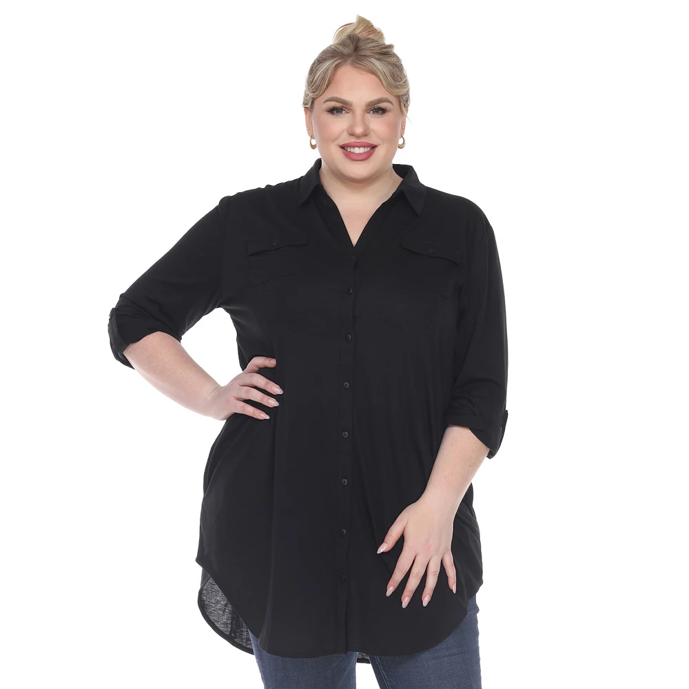 Plus Size White Mark Button Down Tunic Shirt 7 Plus Size White Mark Button Down Tunic Shirt - Image 7