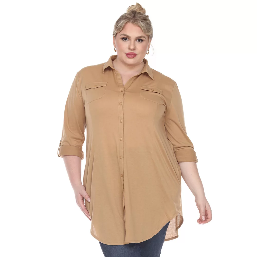 Plus Size White Mark Button Down Tunic Shirt 2 Plus Size White Mark Button Down Tunic Shirt - Image 2