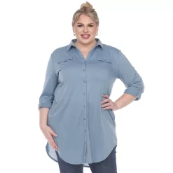 Plus Size White Mark Button Down Tunic Shirt 18 Plus Size White Mark Button Down Tunic Shirt -Kohl's store 5909040 Denim Blue