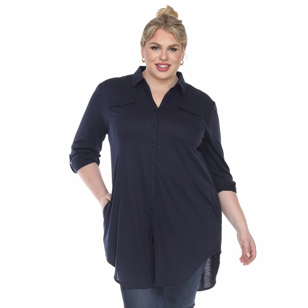 Plus Size White Mark Button Down Tunic Shirt 5 Plus Size White Mark Button Down Tunic Shirt - Image 5