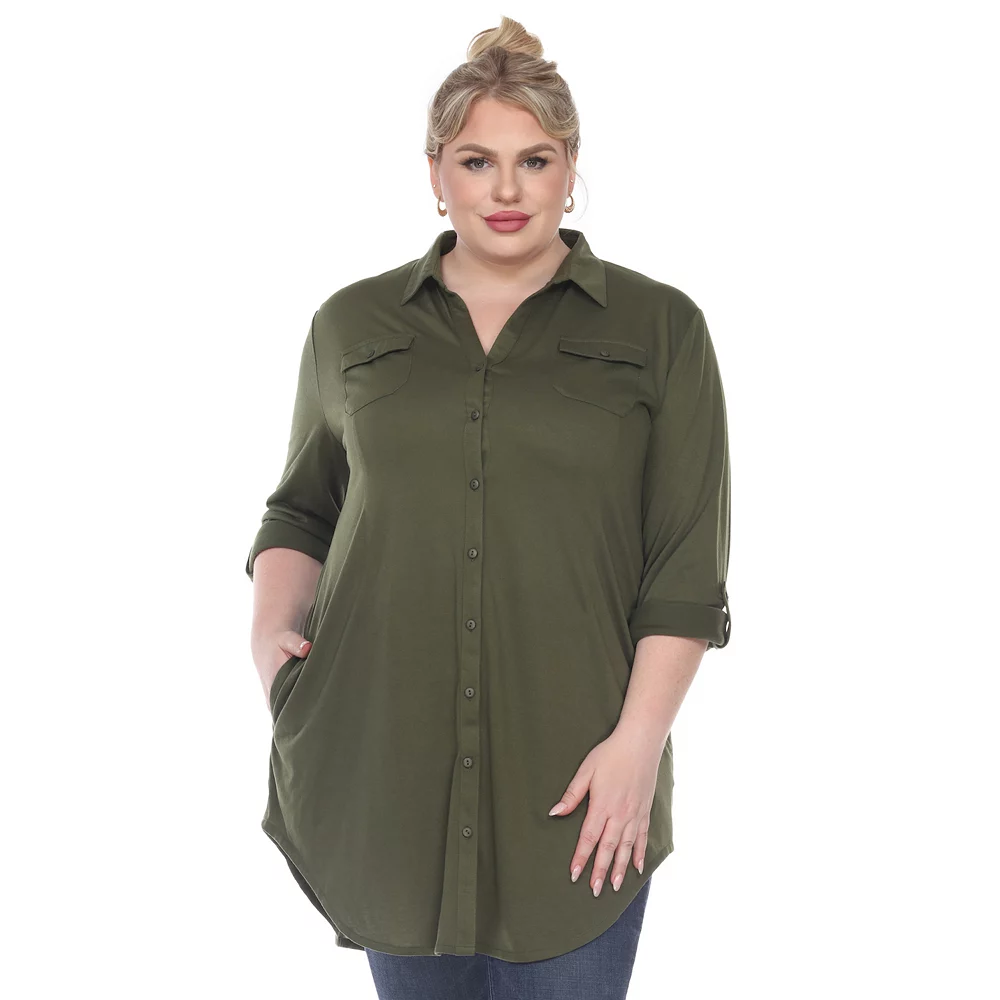 Plus Size White Mark Button Down Tunic Shirt 6 Plus Size White Mark Button Down Tunic Shirt - Image 6