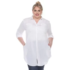 Plus Size White Mark Button Down Tunic Shirt 14 Plus Size White Mark Button Down Tunic Shirt -Kohl's store 5909040 White