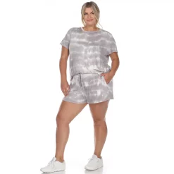 Plus Size White Mark 2-Piece Tee & Shorts Lounge Set 11 Plus Size White Mark 2-Piece Tee & Shorts Lounge Set -Kohl's store 5909061 Gray Tie Dye